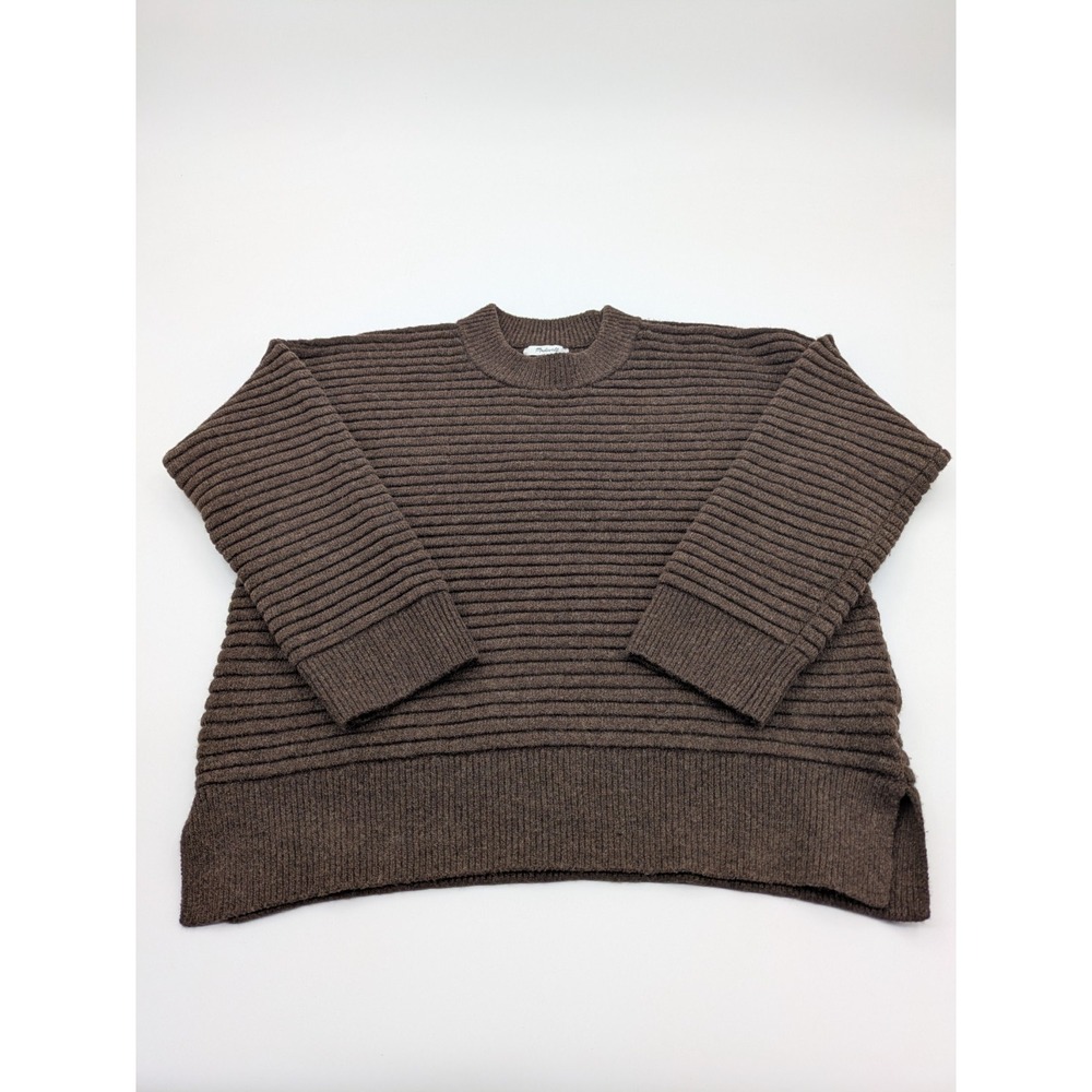 Madewell Small Sweater Womens Brown Elsmere Chunky Ribbed Wool Blend Pullover‎